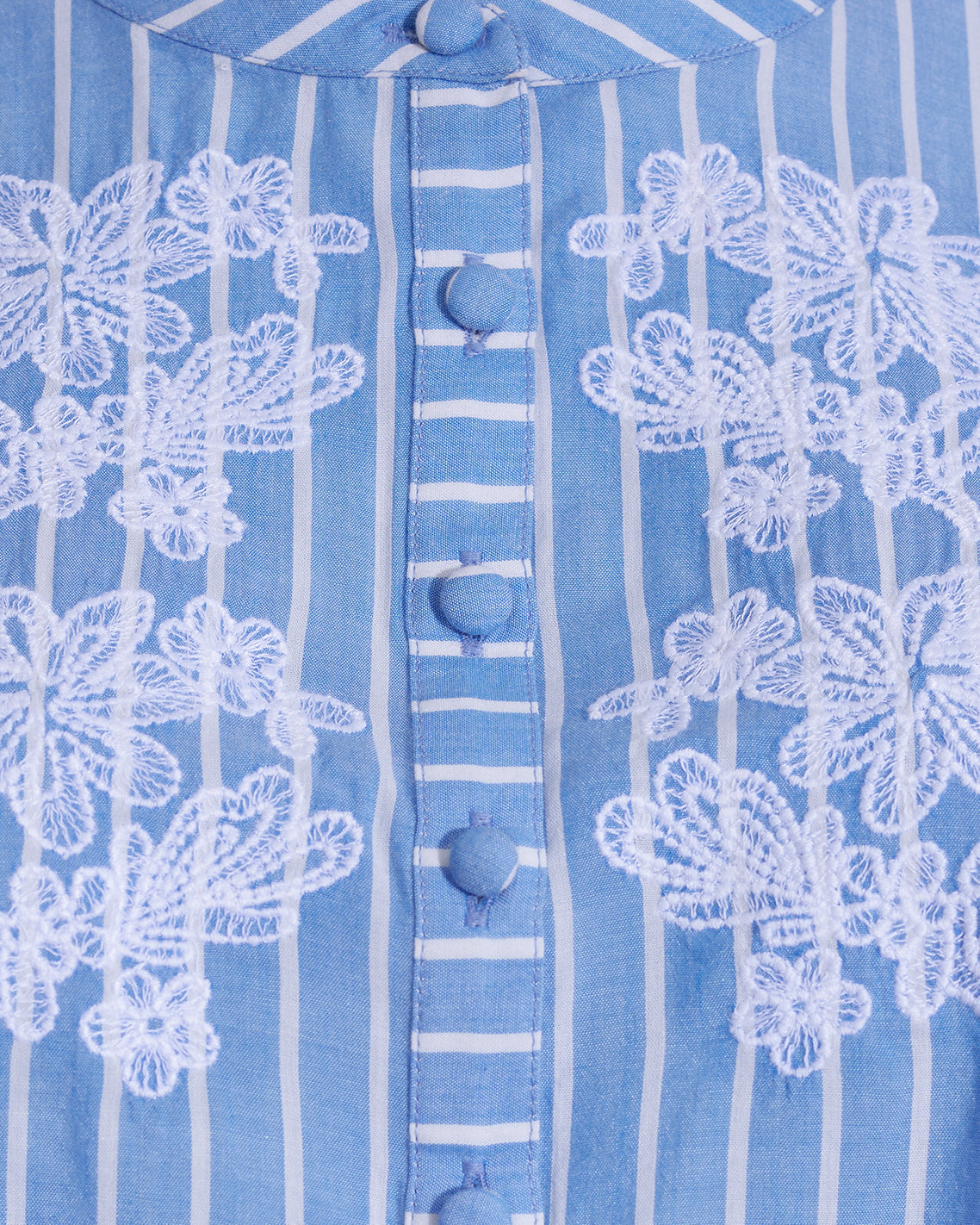 Puff Sleeve Top with Floral Embroidery Blue Stripe Floral Embroidery - Draper James