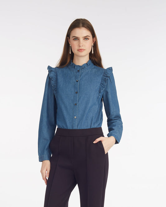 Connie Long Sleeve Top in Chambray Medium Wash Chambray - Draper James