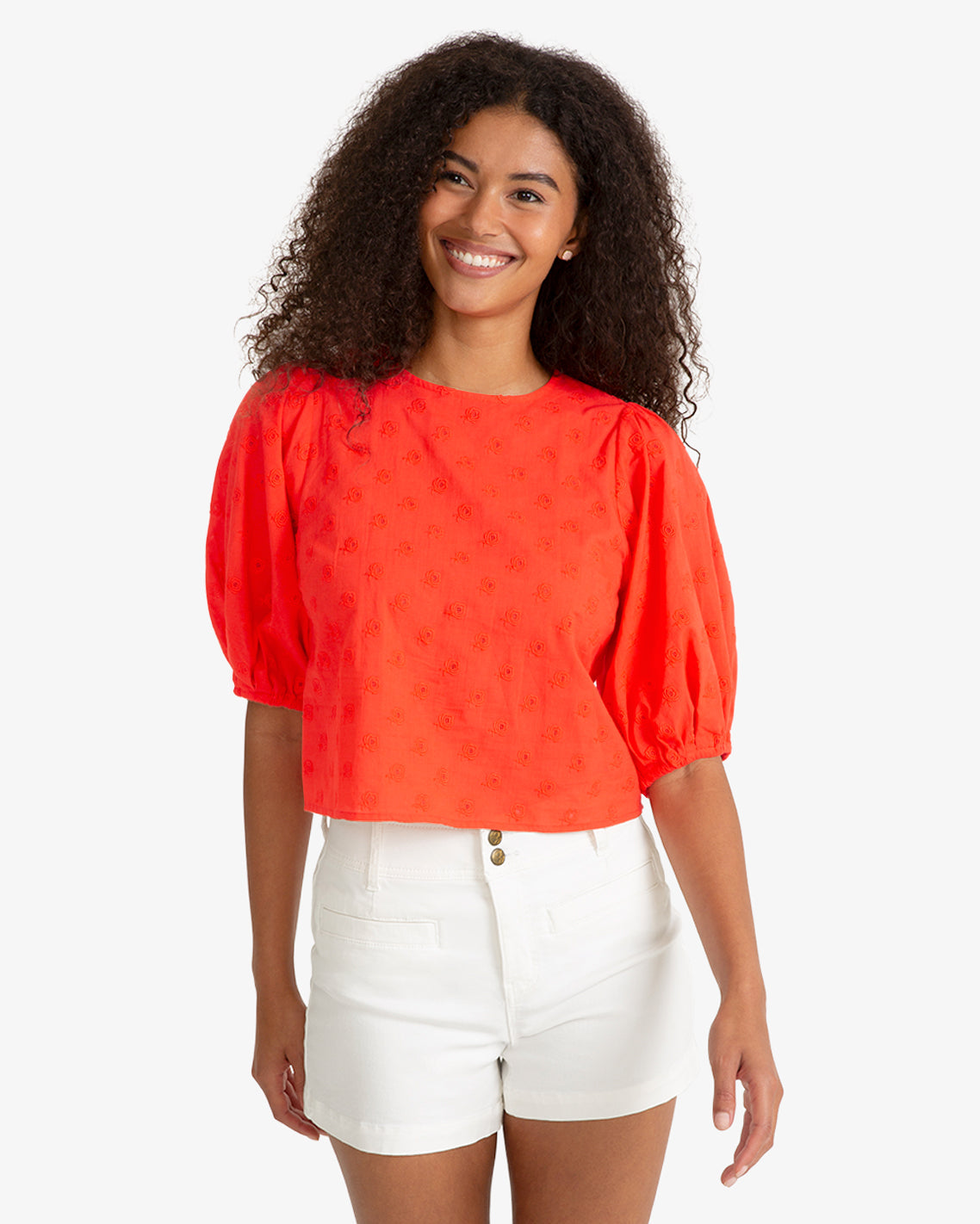 Short Sleeve Top in Embroidered Flower Lipstick Red - Draper James