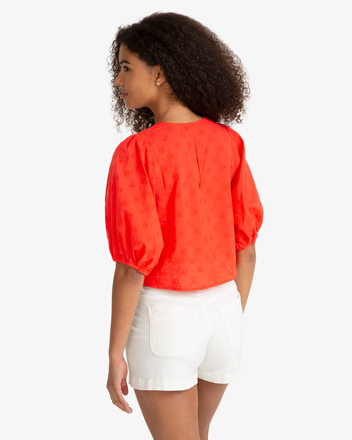 Short Sleeve Top in Embroidered Flower Lipstick Red - Draper James
