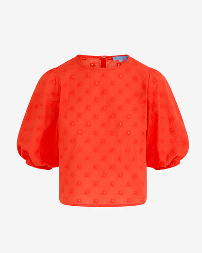 Short Sleeve Top in Embroidered Flower Lipstick Red - Draper James