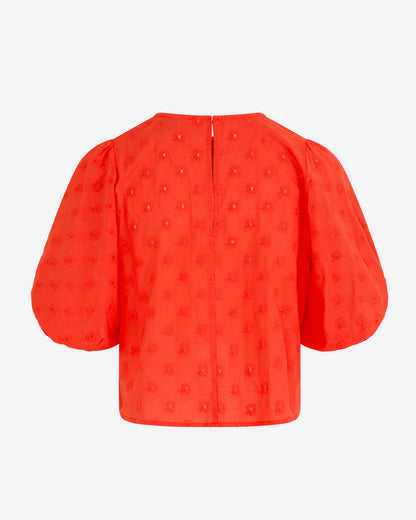 Short Sleeve Top in Embroidered Flower Lipstick Red - Draper James