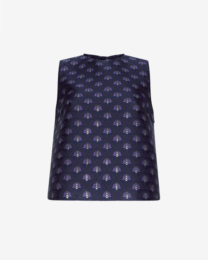 Sleeveless Top in Fan Floral Jacquard Blue - Draper James