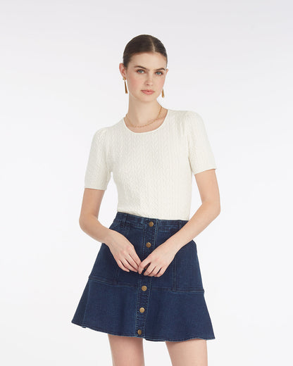 Mixed Cable Crewneck Sweater Magnolia White - Draper James