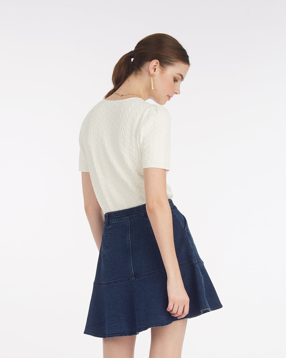 Mixed Cable Crewneck Sweater Magnolia White - Draper James