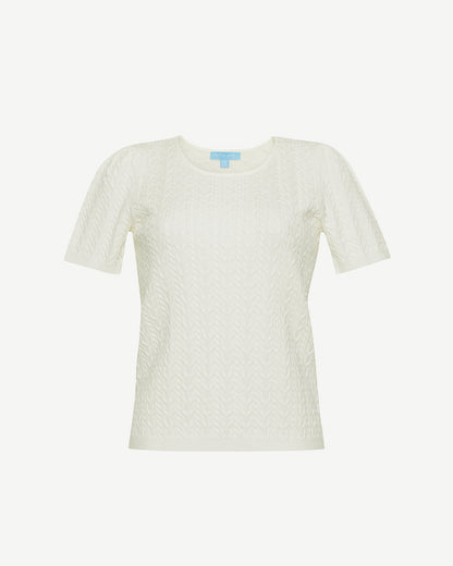 Mixed Cable Crewneck Sweater Magnolia White - Draper James