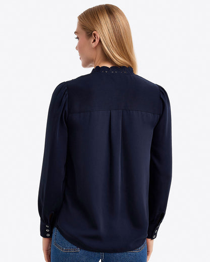 Covered Placket Button Down – Alternate Print Nassau Navy - Draper James