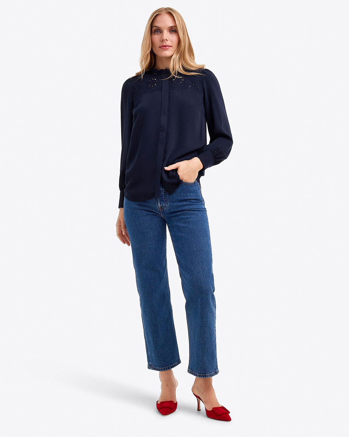 Covered Placket Button Down – Alternate Print Nassau Navy - Draper James