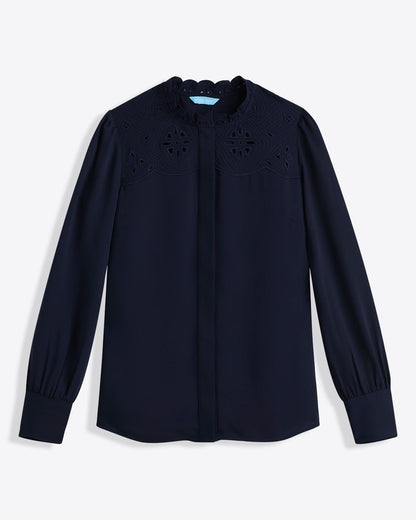 Covered Placket Button Down – Alternate Print Nassau Navy - Draper James