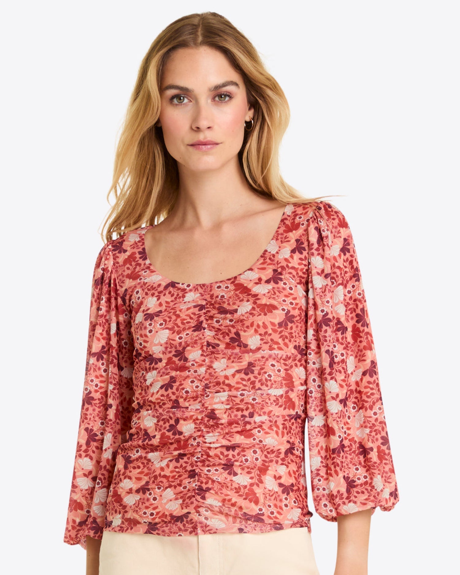 Shelby Scoop Neck Top in Stretch Mesh Coneflowers Mesh - Draper James