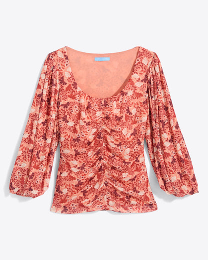 Shelby Scoop Neck Top in Stretch Mesh Coneflowers Mesh - Draper James