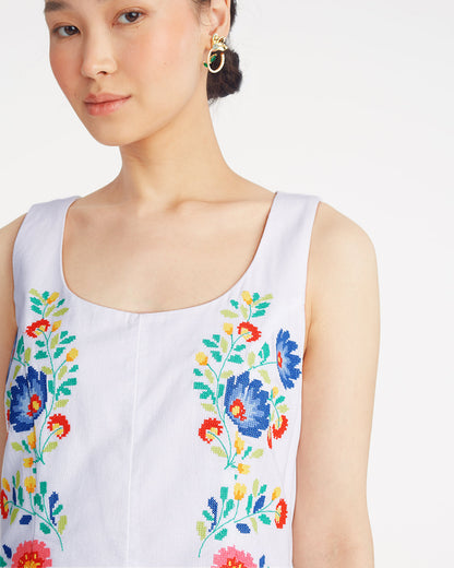 Primrose Mini Dress with Floral Embroidery Magnolia White - Draper James