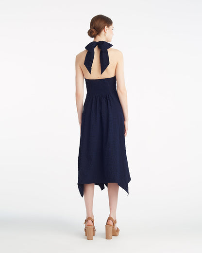 Violeta Halter Neck Dress in Seersucker Nassau Navy - Draper James