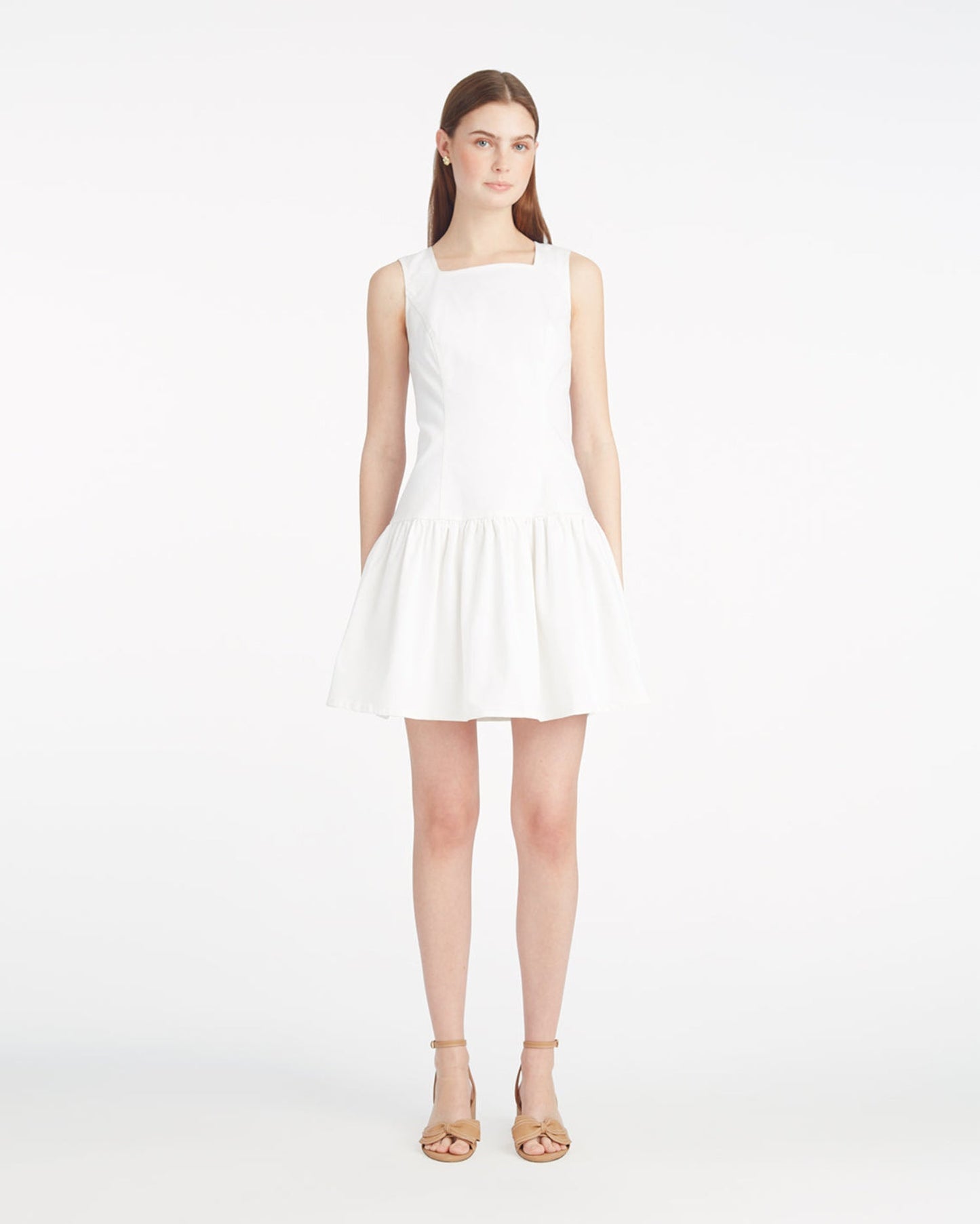 Colette Tailored Flounce Dress in Denim Magnolia White - Draper James