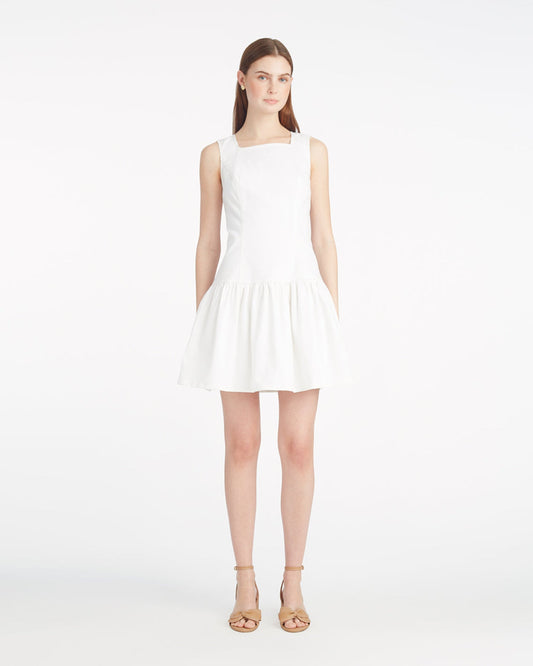 Colette Tailored Flounce Dress in Denim Magnolia White - Draper James