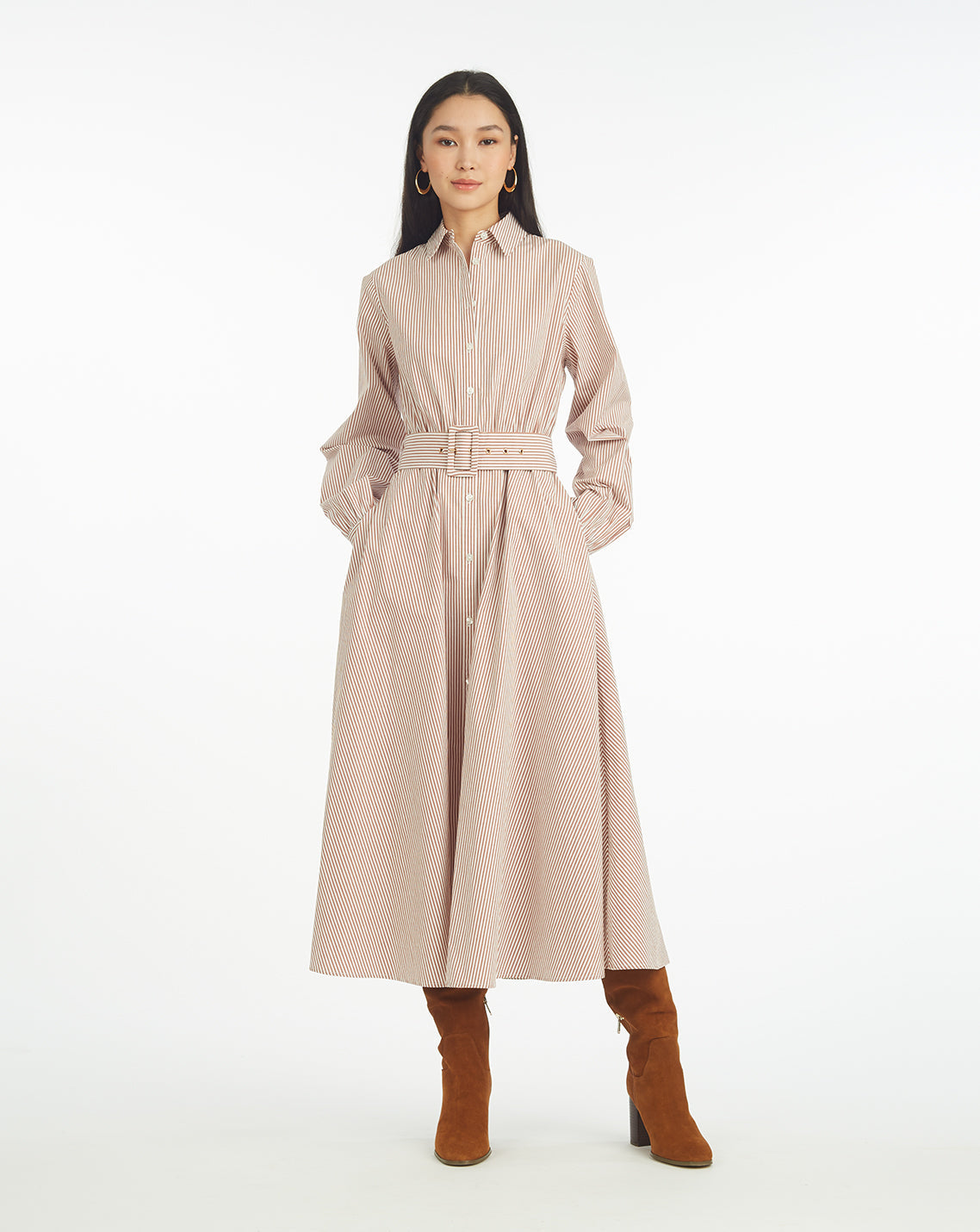 Eliza Midi Shirtdress in Rust Stripe Rust - Draper James