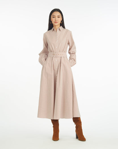 Eliza Midi Shirtdress in Rust Stripe Rust - Draper James