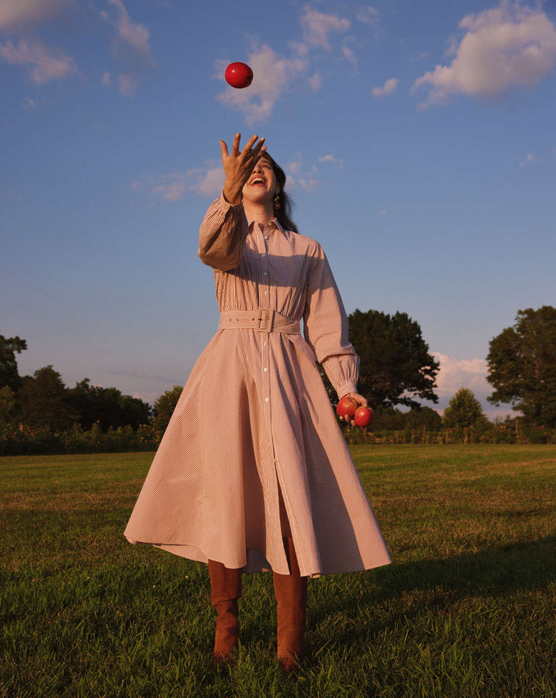 Eliza Midi Shirtdress in Rust Stripe Rust - Draper James