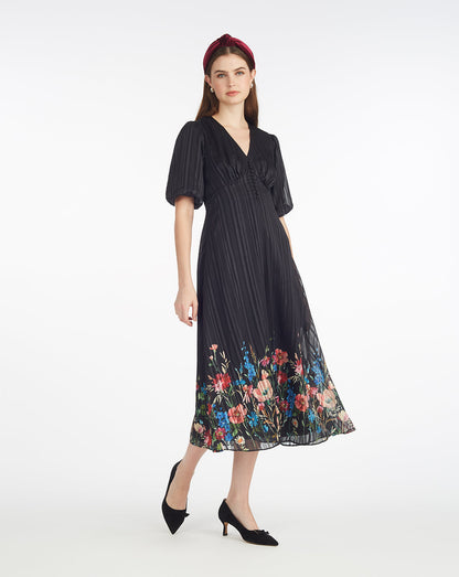 Maisy Midi Dress in Moonlit Blooms Black Multi - Draper James