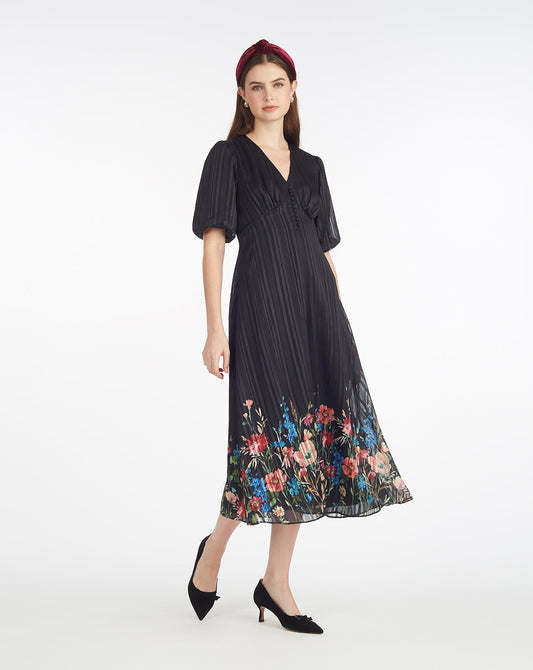 Maisy Midi Dress in Moonlit Blooms Black Multi - Draper James