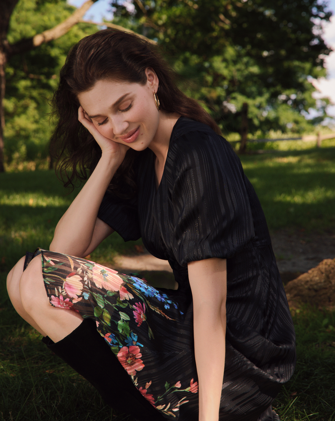 Maisy Midi Dress in Moonlit Blooms Black Multi - Draper James