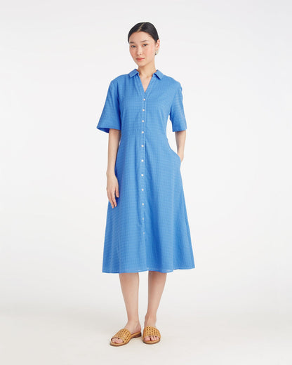 Annika Midi Shirtdress in Textured Cotton Light Blue - Draper James