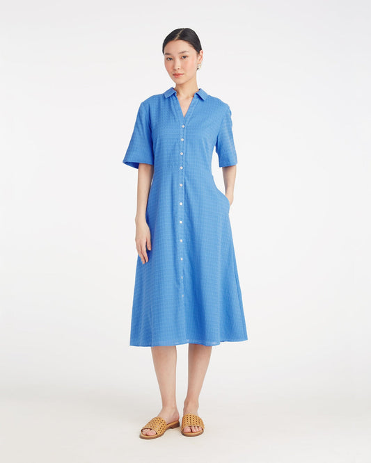 Annika Midi Shirtdress in Textured Cotton Light Blue - Draper James