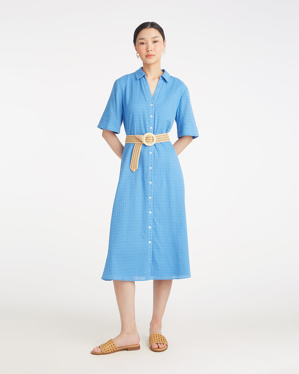 Annika Midi Shirtdress in Textured Cotton Light Blue - Draper James