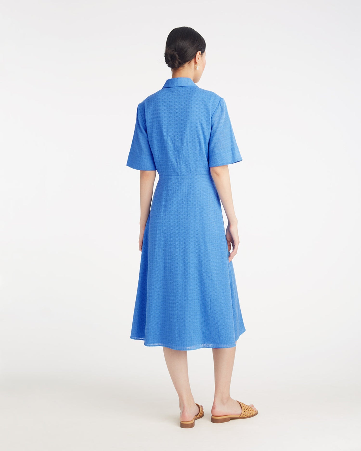 Annika Midi Shirtdress in Textured Cotton Light Blue - Draper James