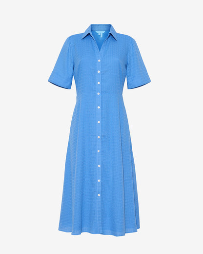 Annika Midi Shirtdress in Textured Cotton Light Blue - Draper James