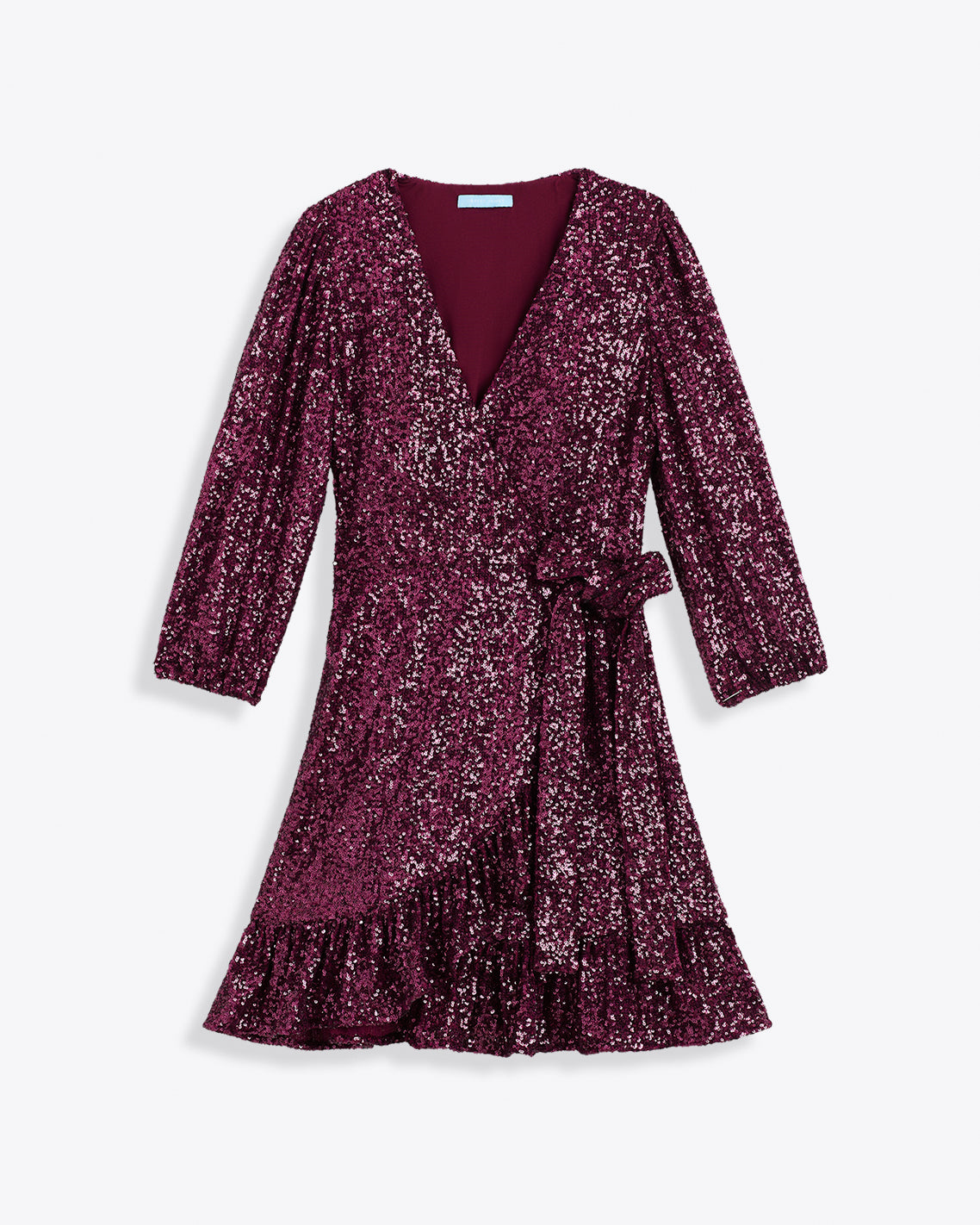 Jordan Long-Sleeve Wrap Dress in Sequins Burgundy - Draper James