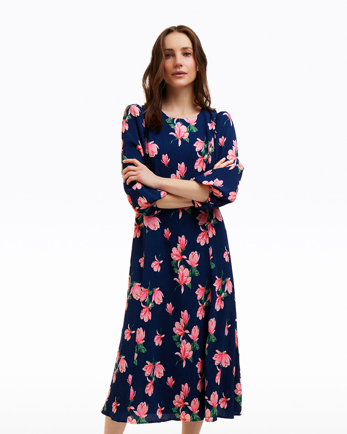 Matilda Crewneck Midi Dress in Magnolia Buds Magnolia Buds - Draper James