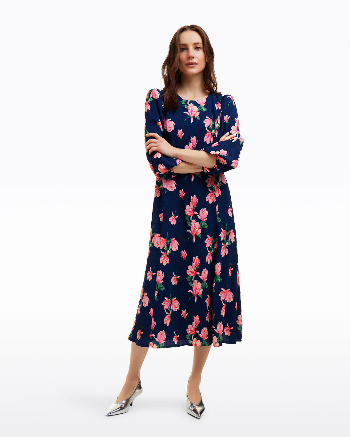 Matilda Crewneck Midi Dress in Magnolia Buds Magnolia Buds - Draper James