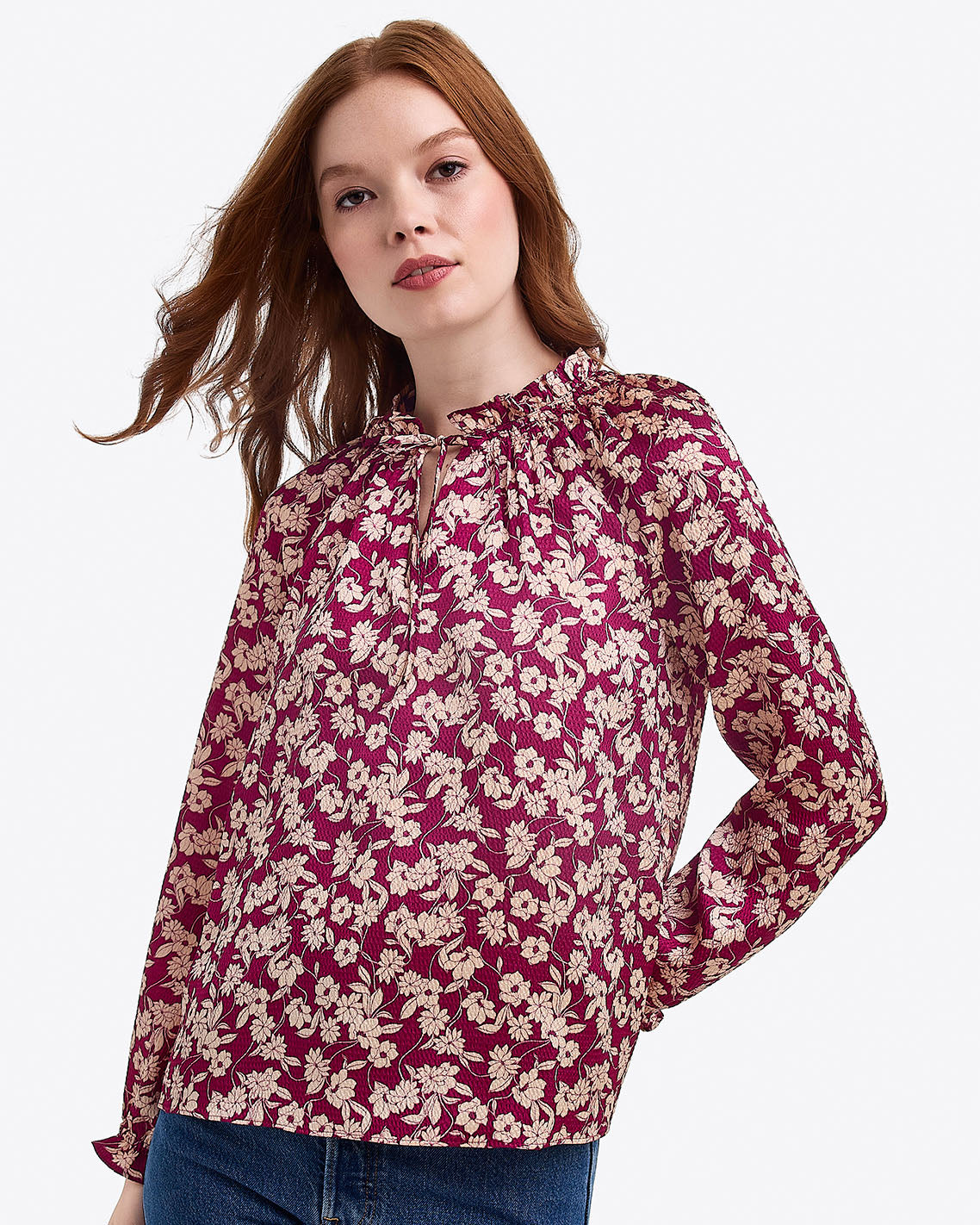 Long Sleeve Top in Hammered Satin Purple Multi - Draper James