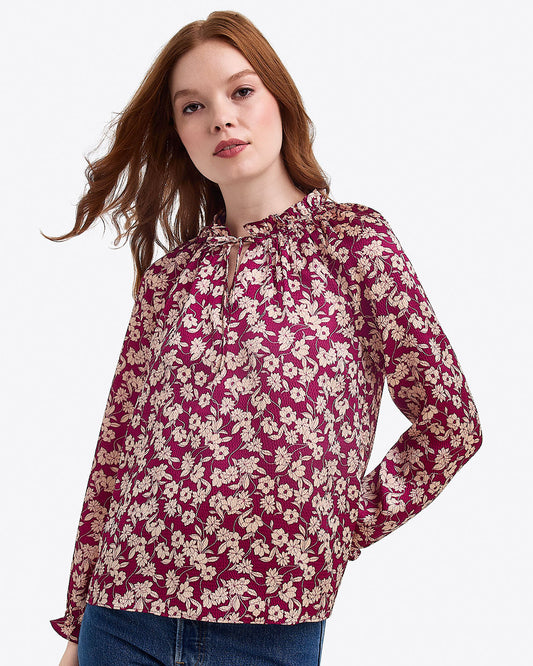 Long Sleeve Top in Hammered Satin Purple Multi - Draper James
