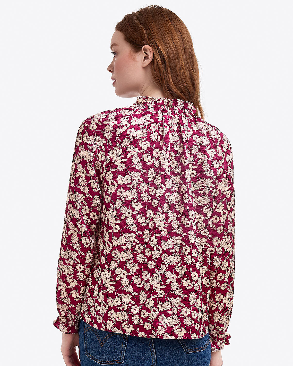 Long Sleeve Top in Hammered Satin Purple Multi - Draper James