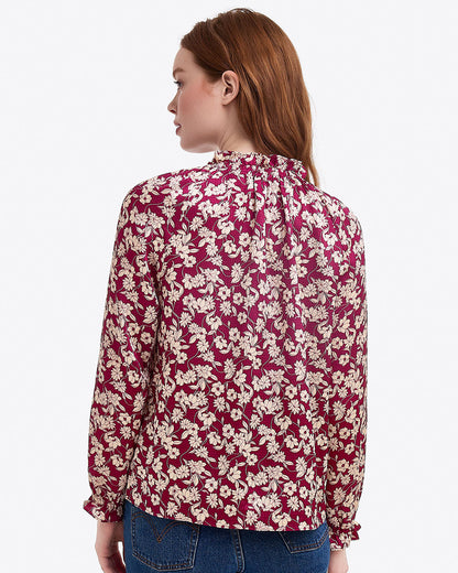 Long Sleeve Top in Hammered Satin Purple Multi - Draper James