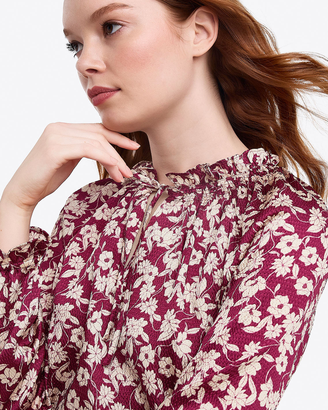 Long Sleeve Top in Hammered Satin Purple Multi - Draper James