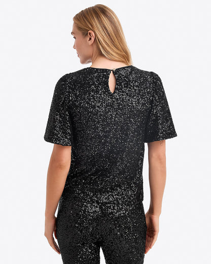 Flutter Sleeve Top in Sequins Belle Meade Black - Draper James