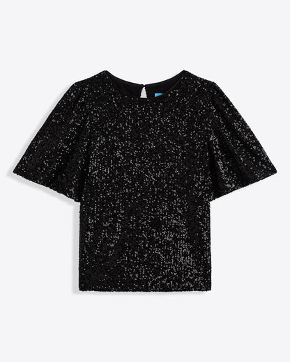Flutter Sleeve Top in Sequins Belle Meade Black - Draper James