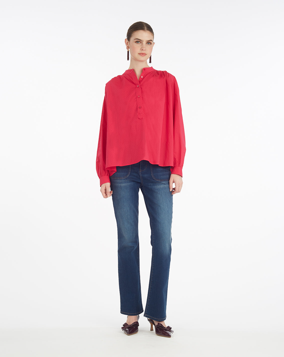 Pleated Button Down in Cotton Dobby in Love Potion Love Potion - Draper James