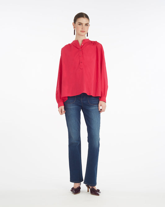 Pleated Button Down in Cotton Dobby in Love Potion Love Potion - Draper James