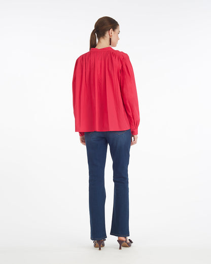 Pleated Button Down in Cotton Dobby in Love Potion Love Potion - Draper James