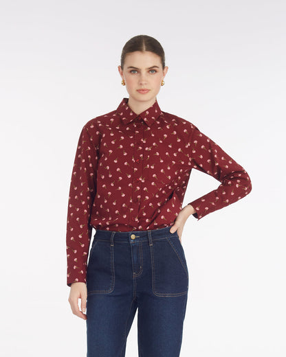 Long-Sleeve Button Down in Burgundy Buds Burgundy Buds - Draper James