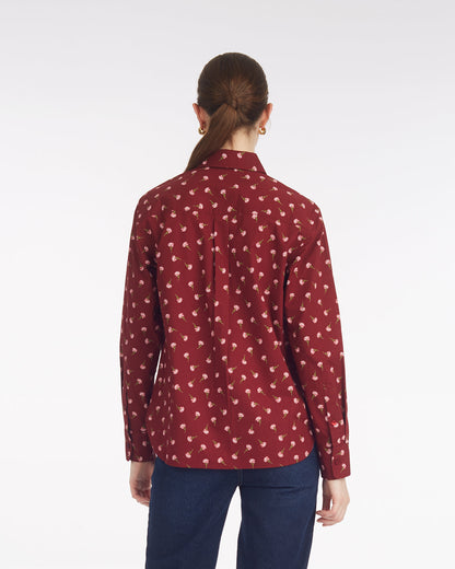 Long-Sleeve Button Down in Burgundy Buds Burgundy Buds - Draper James