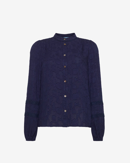 Long-Sleeve Button Down Top Nassau Navy - Draper James