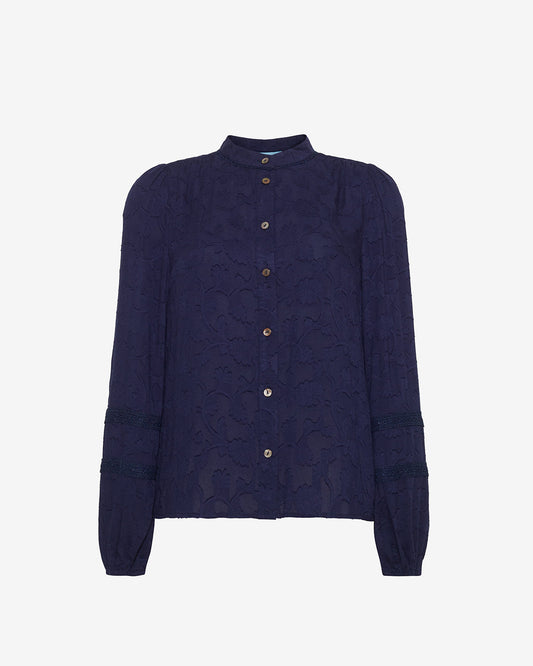 Long-Sleeve Button Down Top Nassau Navy - Draper James
