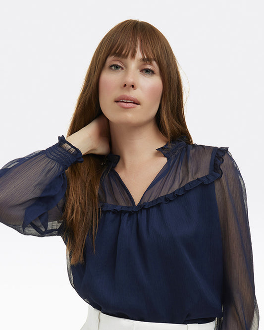 Gretchen Long-Sleeve Top Nassau Navy - Draper James