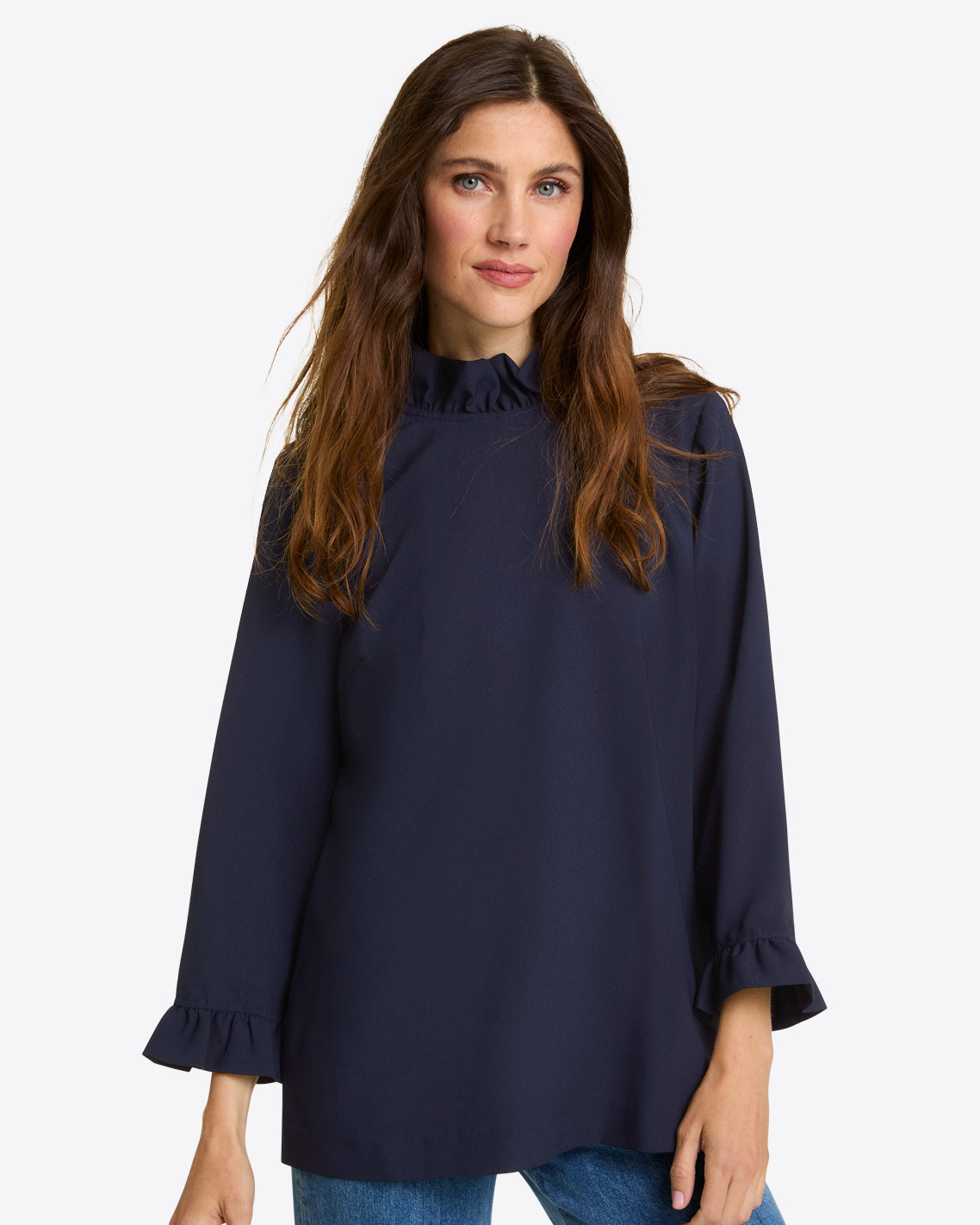 Ingrid Top in Matte Satin Nassau Navy - Draper James