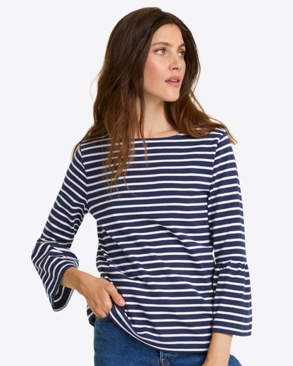 Corey Bell Sleeve Top in Navy Mariner Stripe Nassau Navy - Draper James